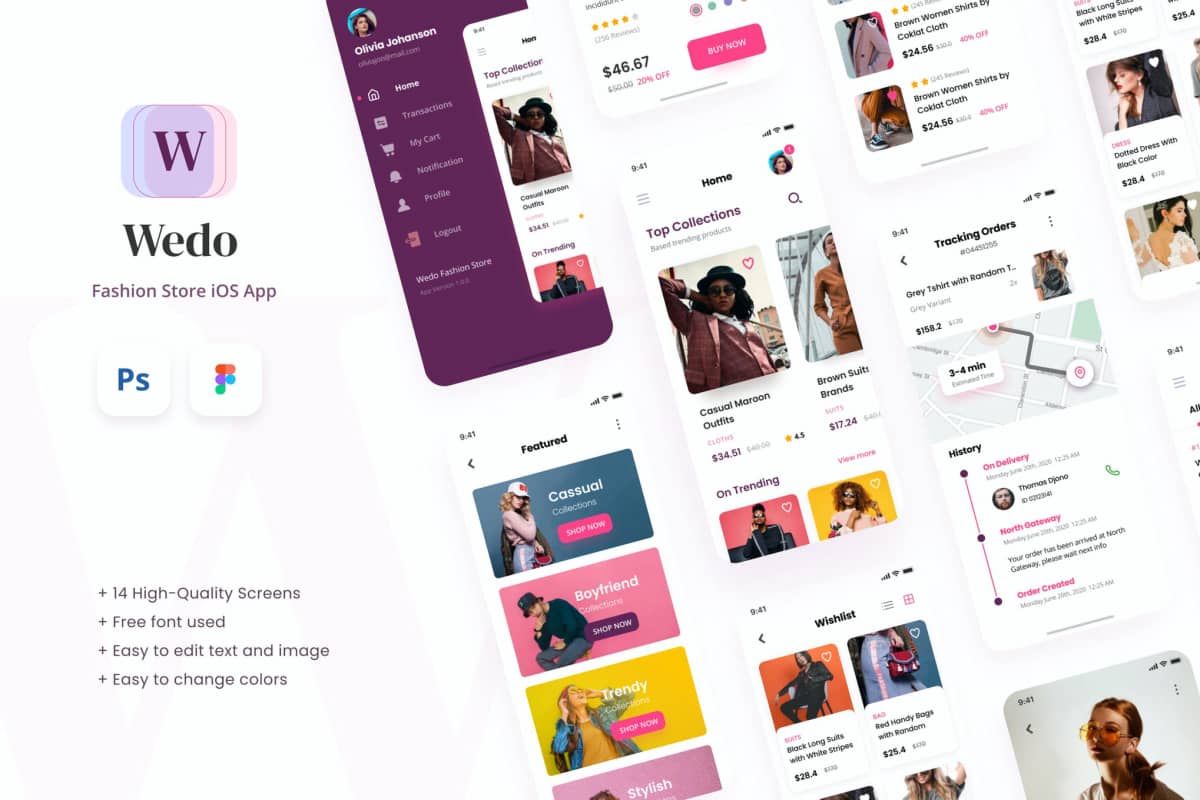 Wedo-Fashion Store iOS App设计UI模板所有项目/图形模板/ UX和UI套件